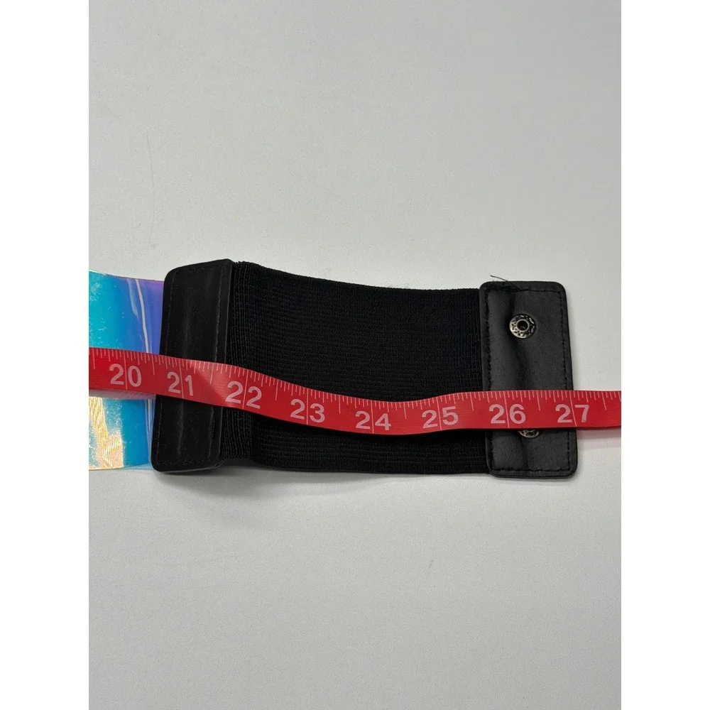 Holographic Iridescent Lace Up‎ Wide Elastic Belt Corset Waist Cincher